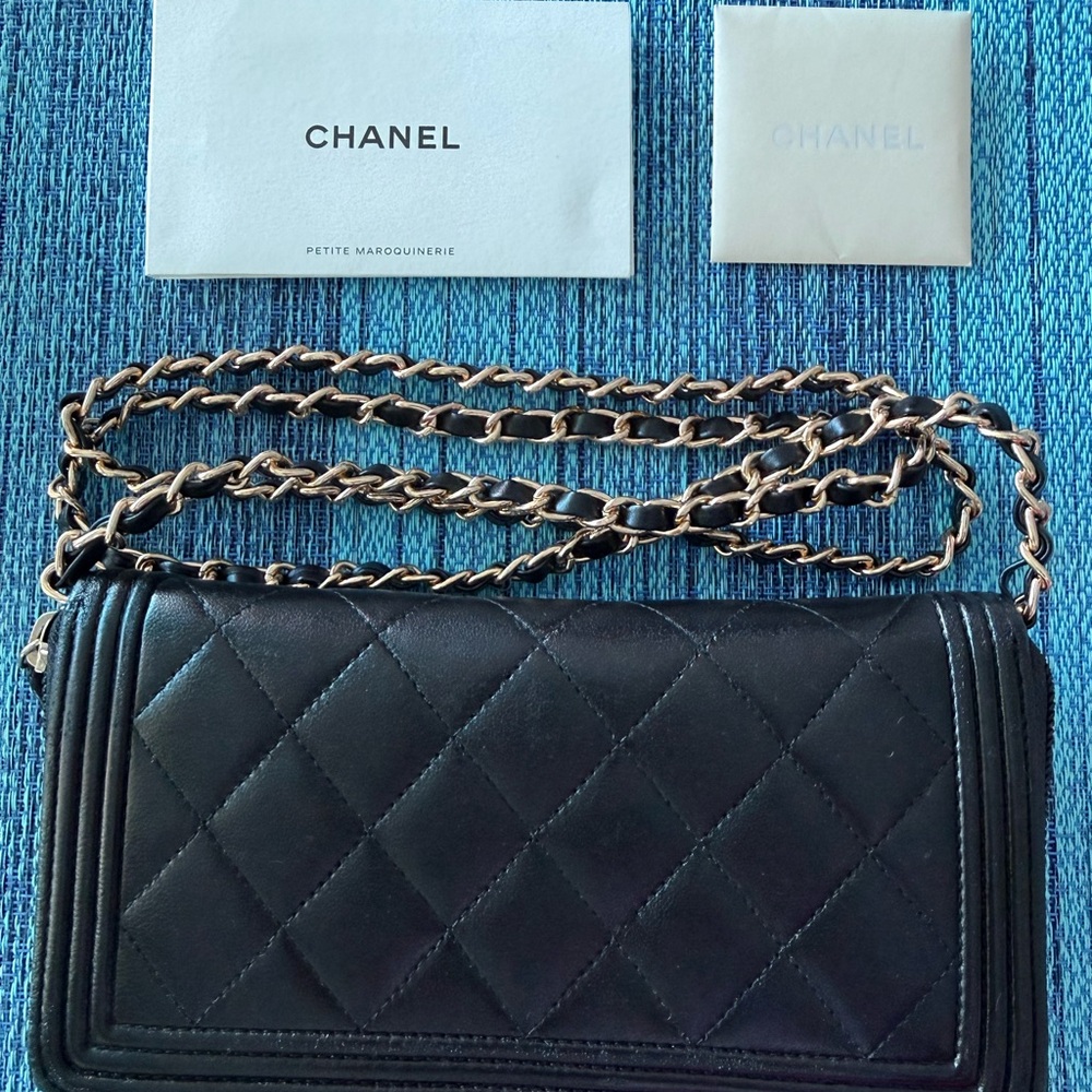 CHANEL Black Quilted Boy Wallet-on-Chain with Gold Hardware - Picture 3 of 7